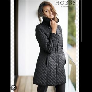 Hobbs London quilted winter coat jacket blue long lightweight size 4